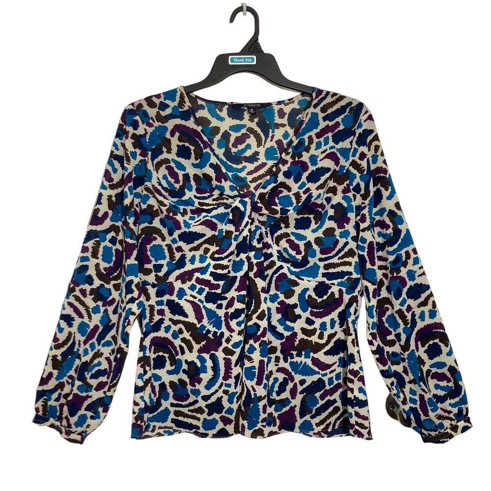 Chadwicks Blouse Top Womens Sz 18 Multicolored Long Sleeve Lightweight Stretch